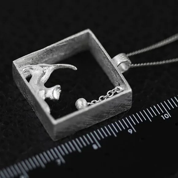 14k Gold Adorable Playing Cat Sterling Silver Necklace